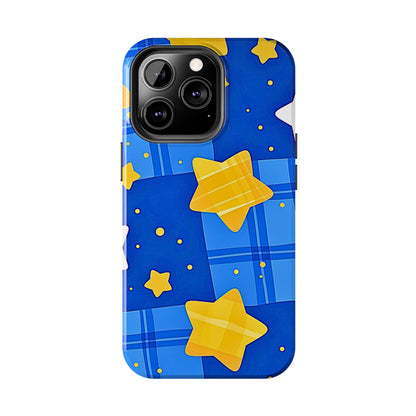 Funda resistente para teléfono con estampado de estrellas y cuadros preppy | Estética