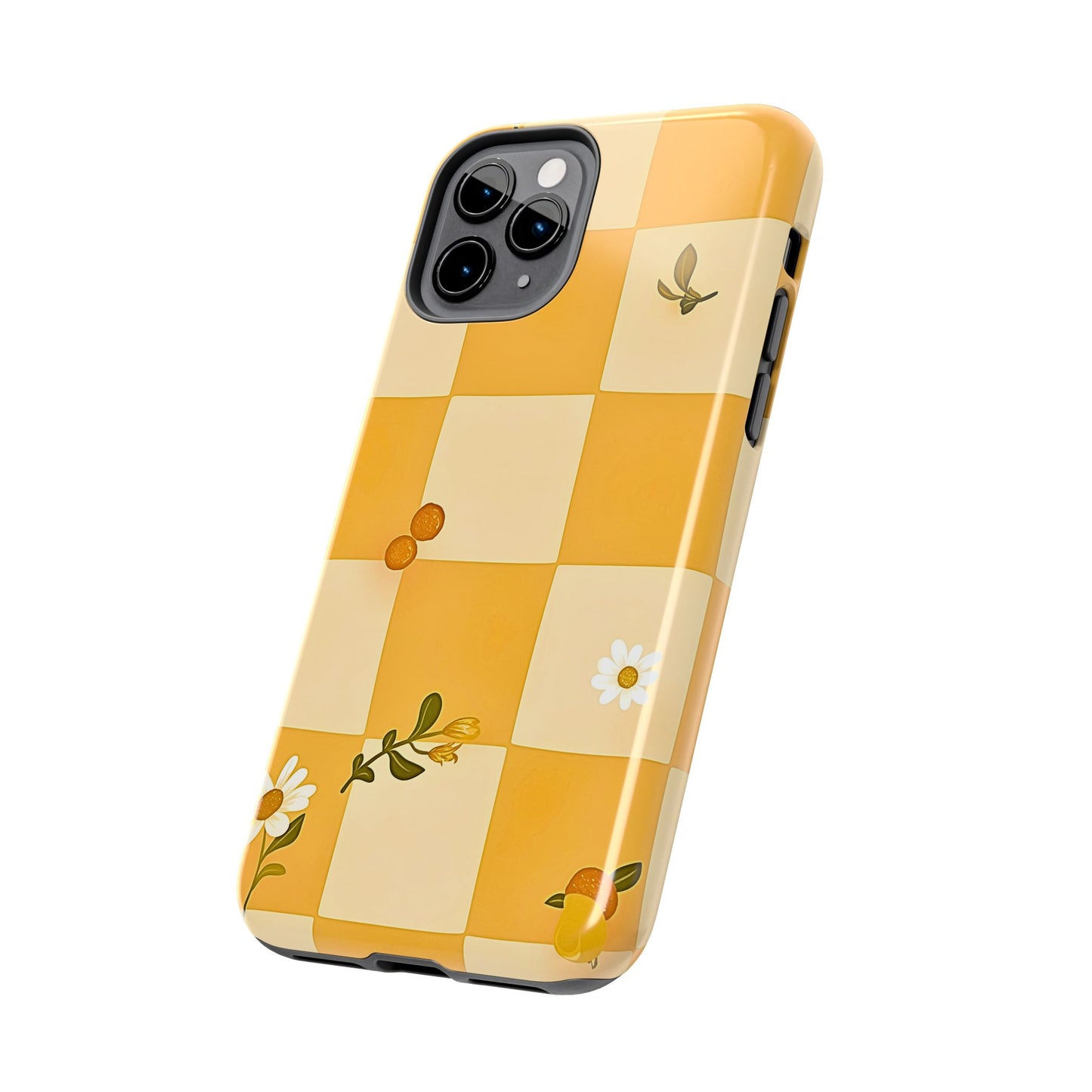 Yellow Checkered Preppy Daisies Tough Phone Case | Aesthetic