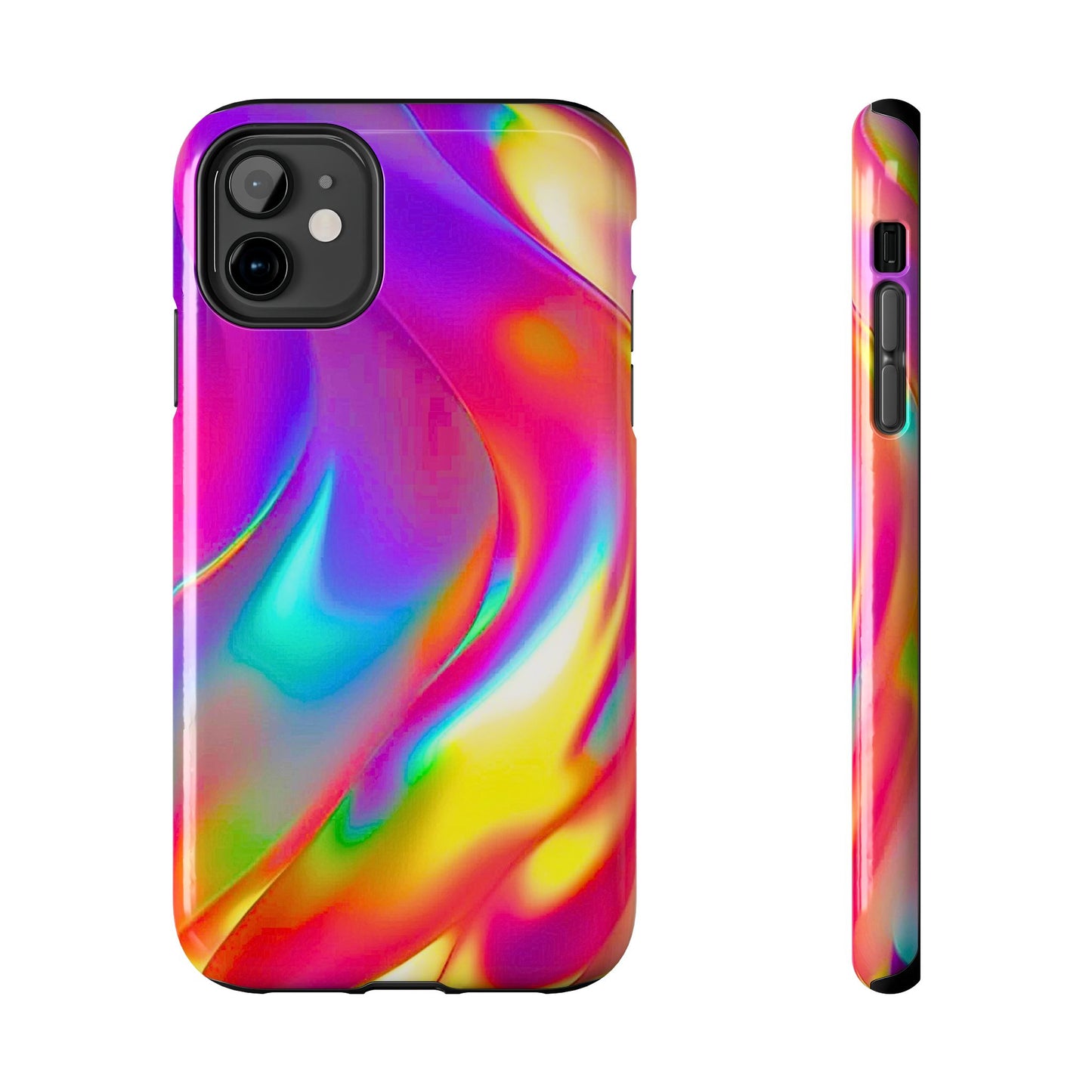 Funda resistente para teléfono con brillo metálico holográfico y estilo abstracto | Estética