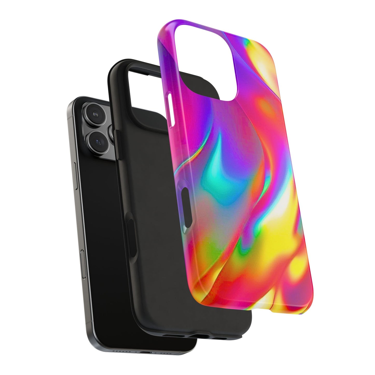 Funda resistente para teléfono con brillo metálico holográfico y estilo abstracto | Estética