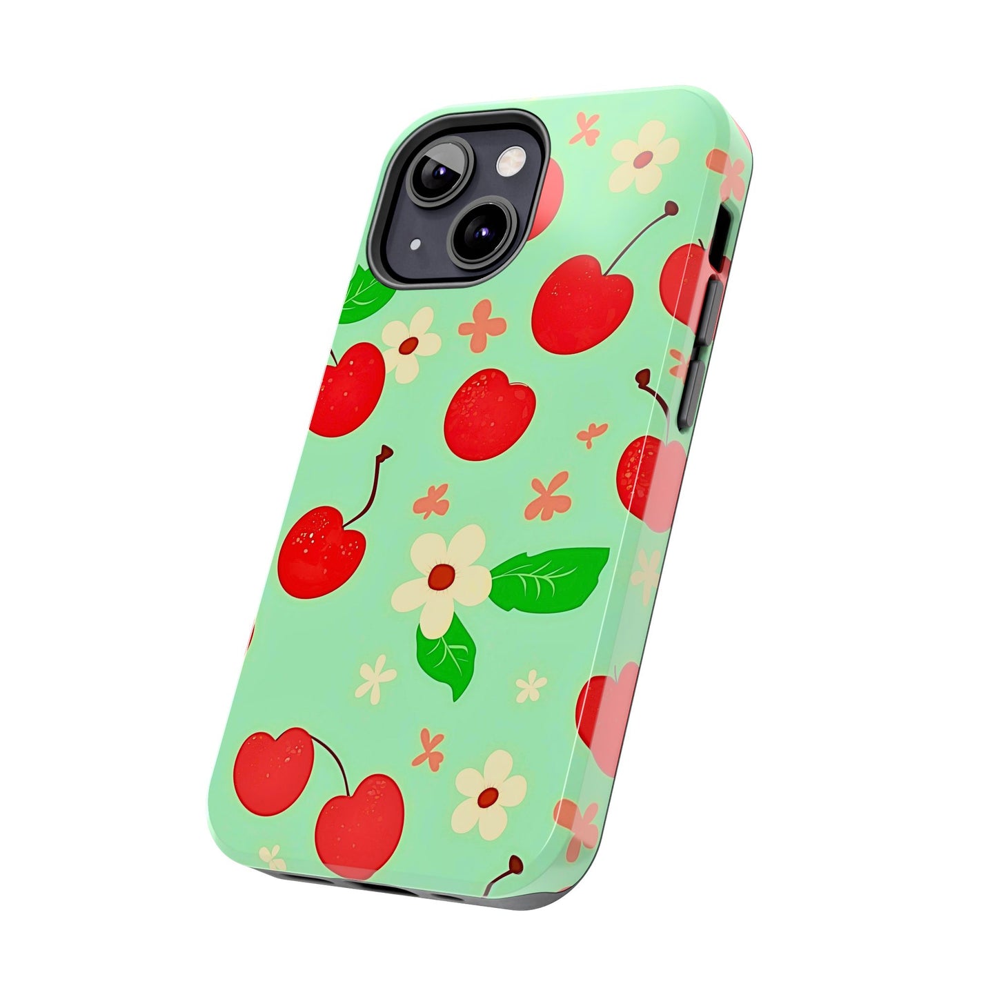 Cute Cherry Flower Pattern Mint Tough Phone Case | Aesthetic