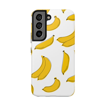 Bold Yellow Banana Pattern Minimal Line Art Tough Phone Case | Food