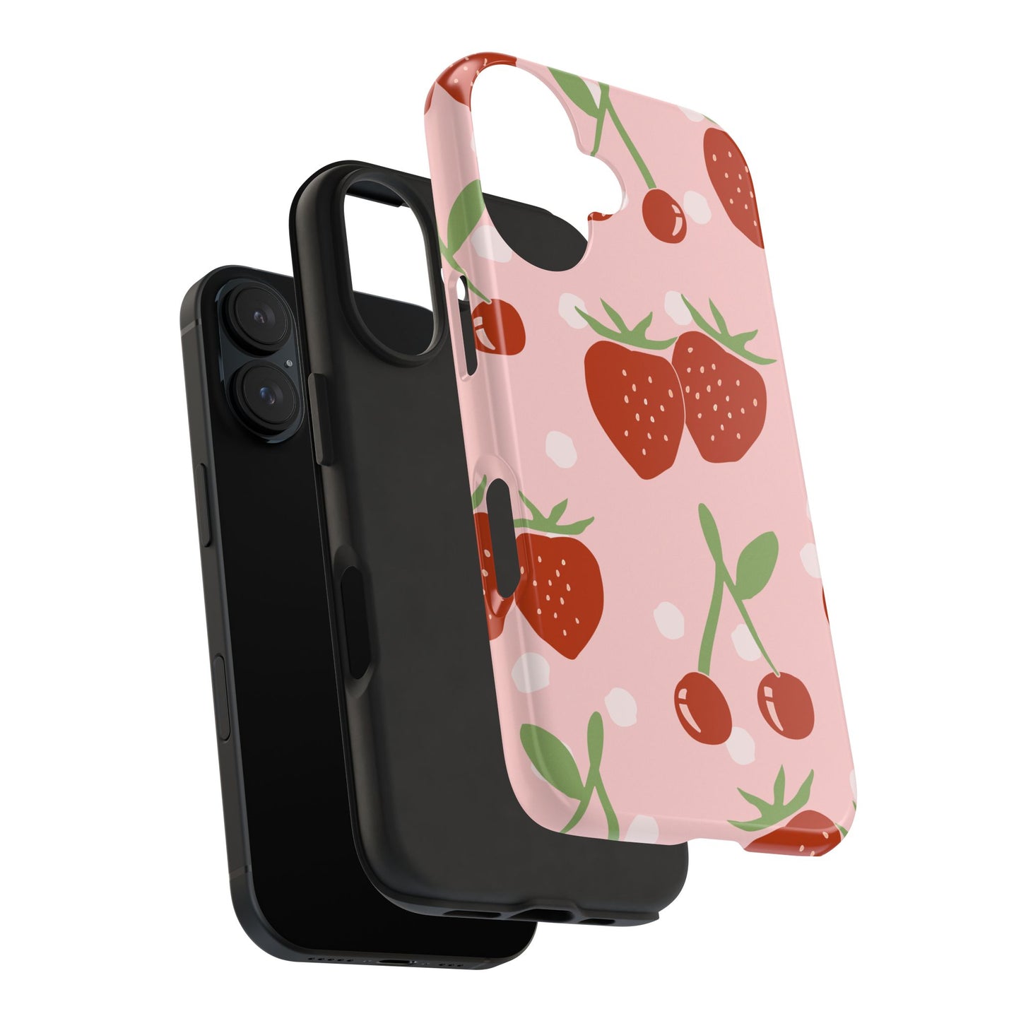 Cute Pink and Red Cherry and Strawberry Tough Phone Case | Food