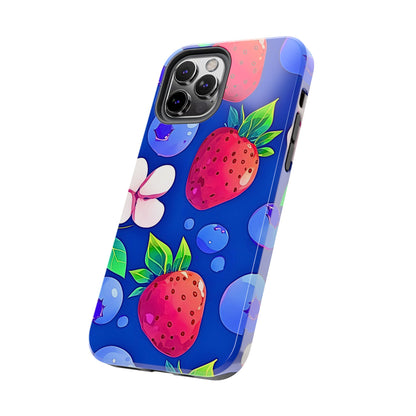 Cute Blueberry Strawberry Fruit Pattern Tough Phone Case | Aesthetic
