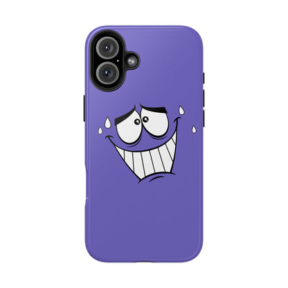 Awkward Nervous Cartoon Face Purple Background Tough Phone Case | Funny