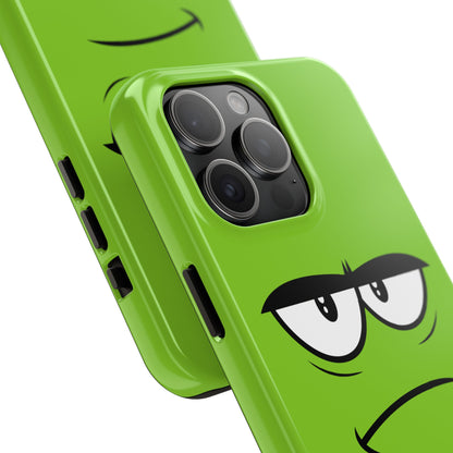 Grumpy Mood Face Green Background Funny Expression Tough Phone Case | Funny