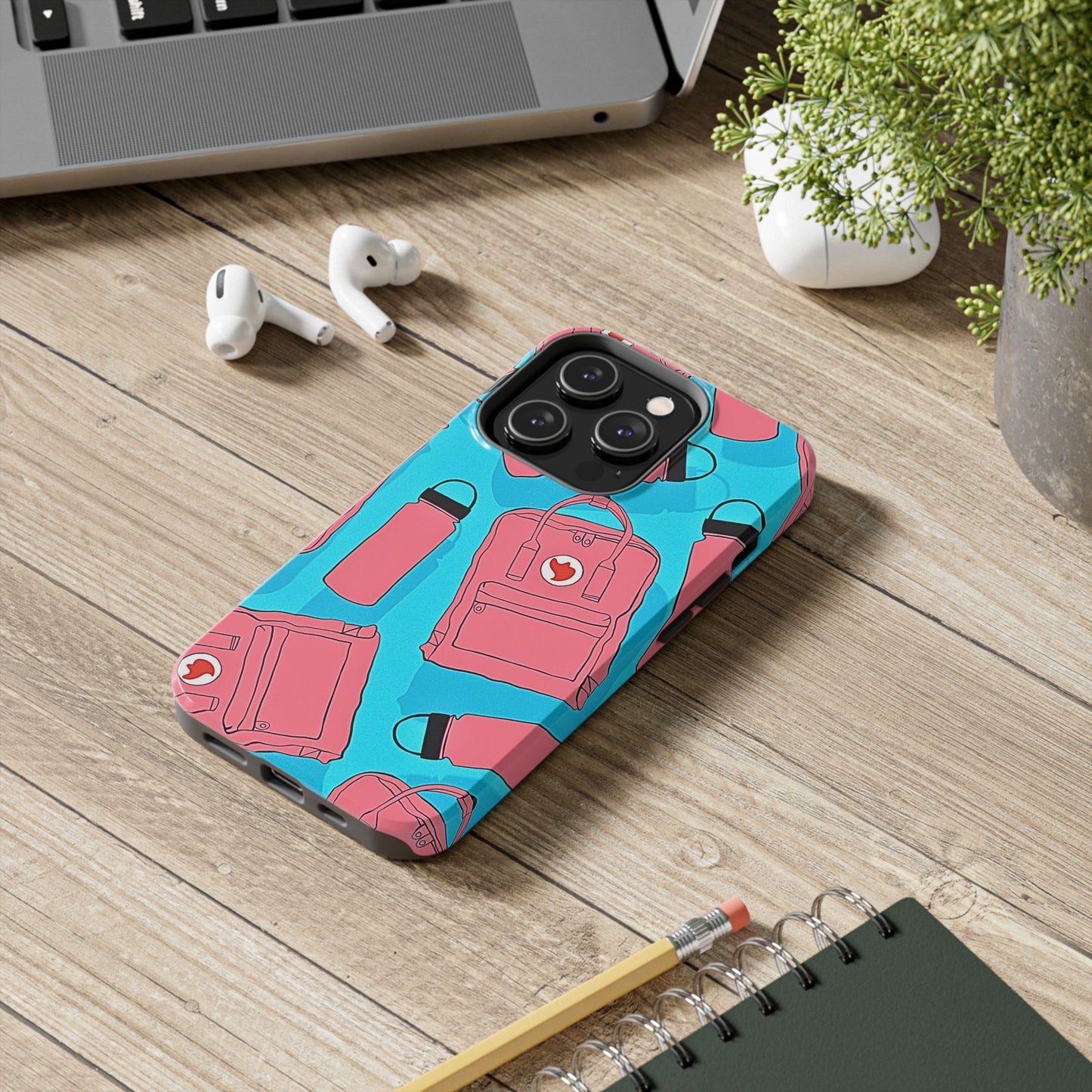 VSCO Kanken Backpack Water Bottle Pink & Blue Tough Phone Case | Aesthetic