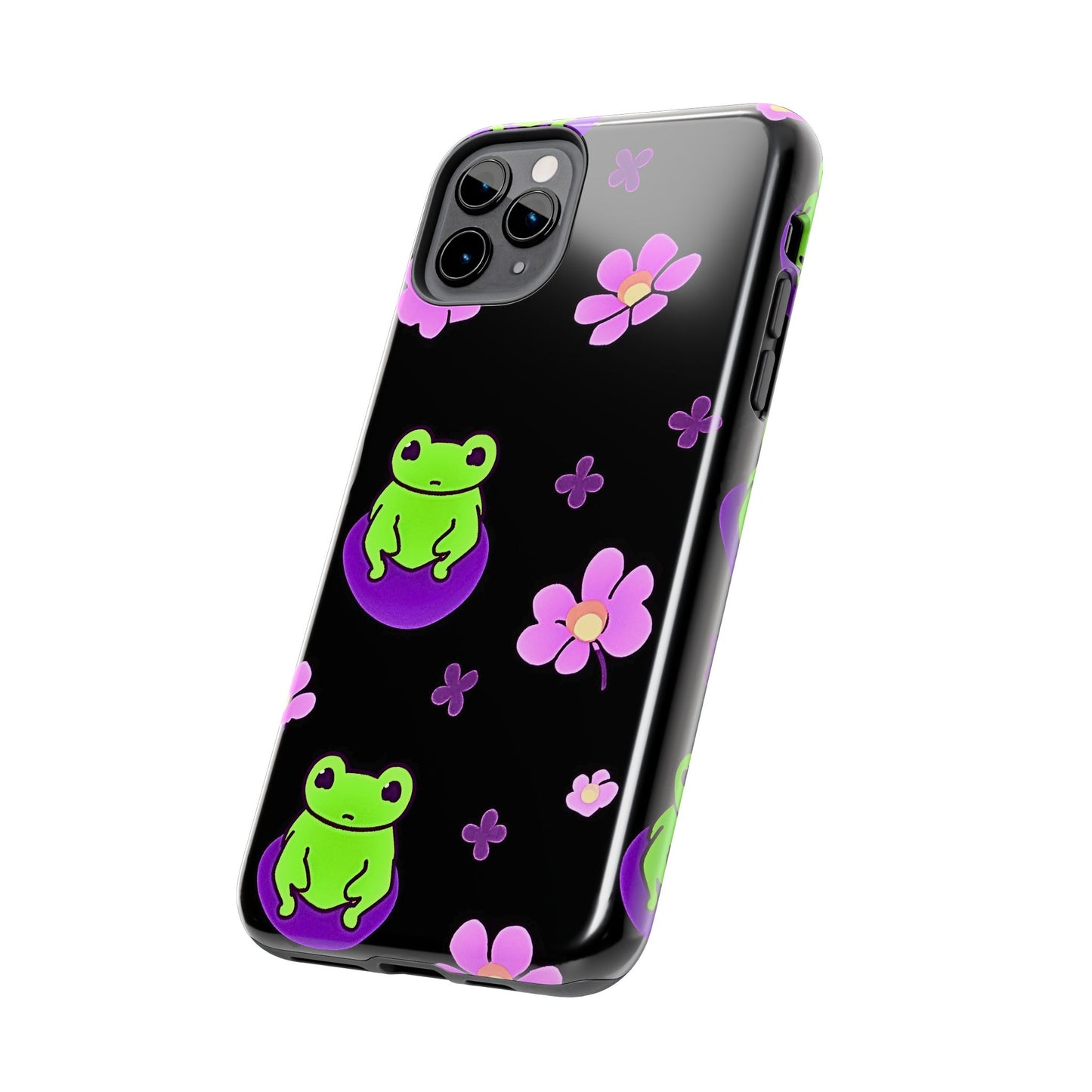 Cute Frog & Pink Flowers Pattern Style Tough Phone Case | Animals