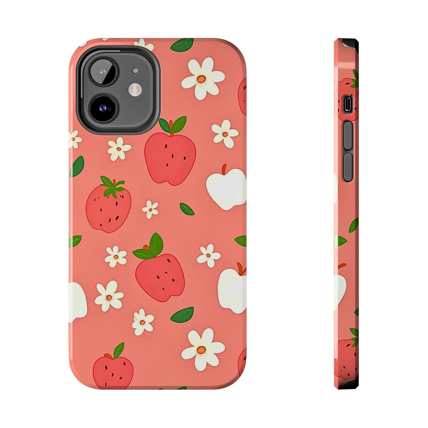 Strawberry Apple Flower Pattern Pink Tough Phone Case | Aesthetic