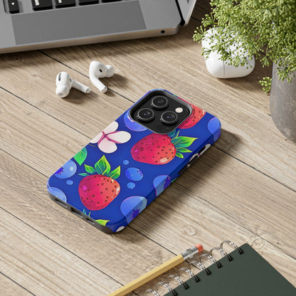 Cute Blueberry Strawberry Fruit Pattern Tough Phone Case | Aesthetic