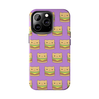 Kawaii Cat Burger Pattern Purple Background Cute Tough Phone Case | Food