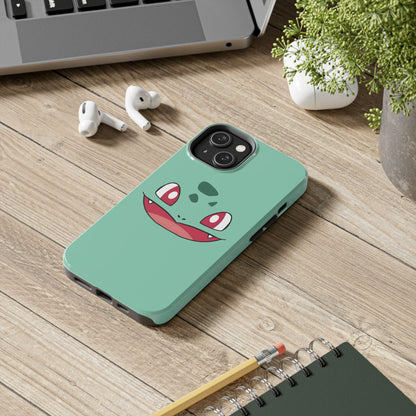 Green Leaf Dino Smile Red Eyes Cute Creature Tough Phone Case | Anime