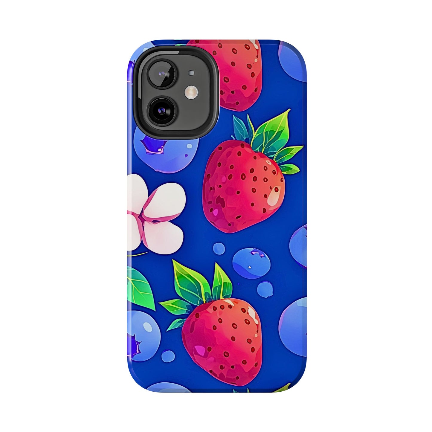 Cute Blueberry Strawberry Fruit Pattern Tough Phone Case | Aesthetic