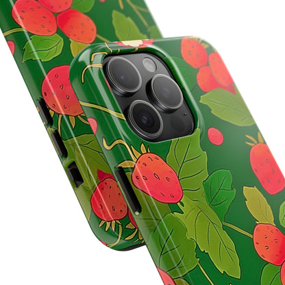 Dark Strawberry Pattern Preppy Tough Phone Case | Aesthetic