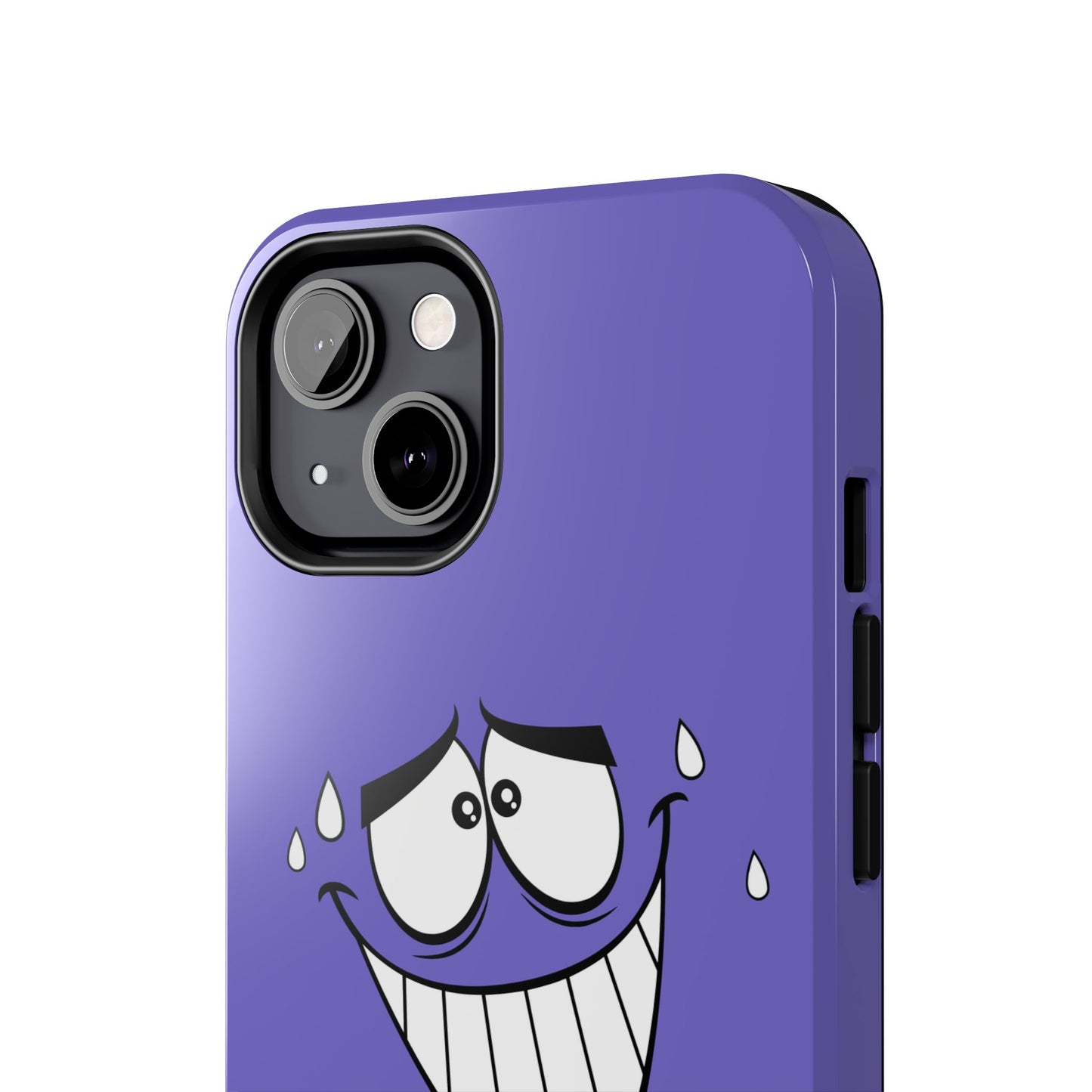 Awkward Nervous Cartoon Face Purple Background Tough Phone Case | Funny