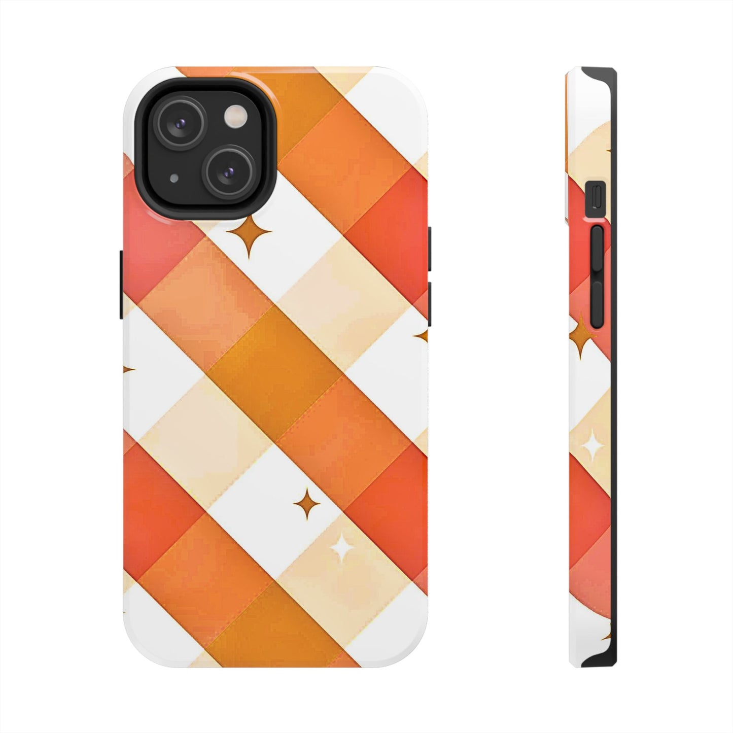 Pastel Orange & Pink Checkered Stars Tough Phone Case | Aesthetic