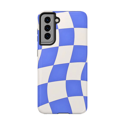 Funda resistente para teléfono con estampado ondulado de cuadros azules | Estética
