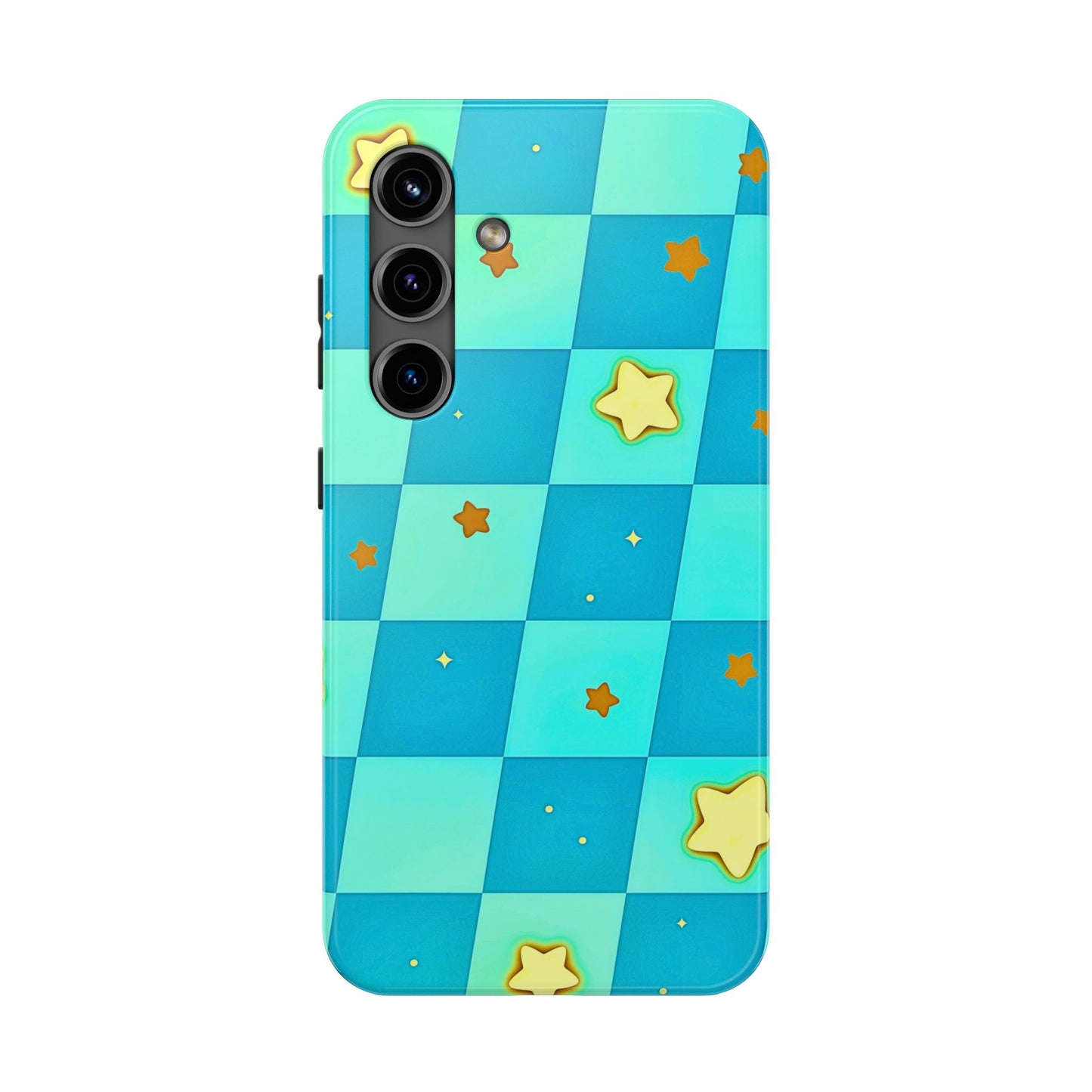 Vibrant Preppy Checkered Blue & Yellow Stars Tough Phone Case | Aesthetic