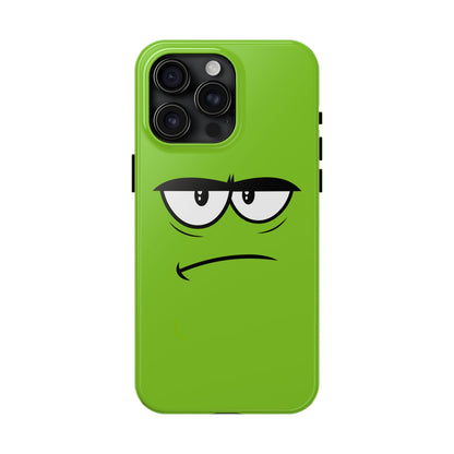 Grumpy Mood Face Green Background Funny Expression Tough Phone Case | Funny