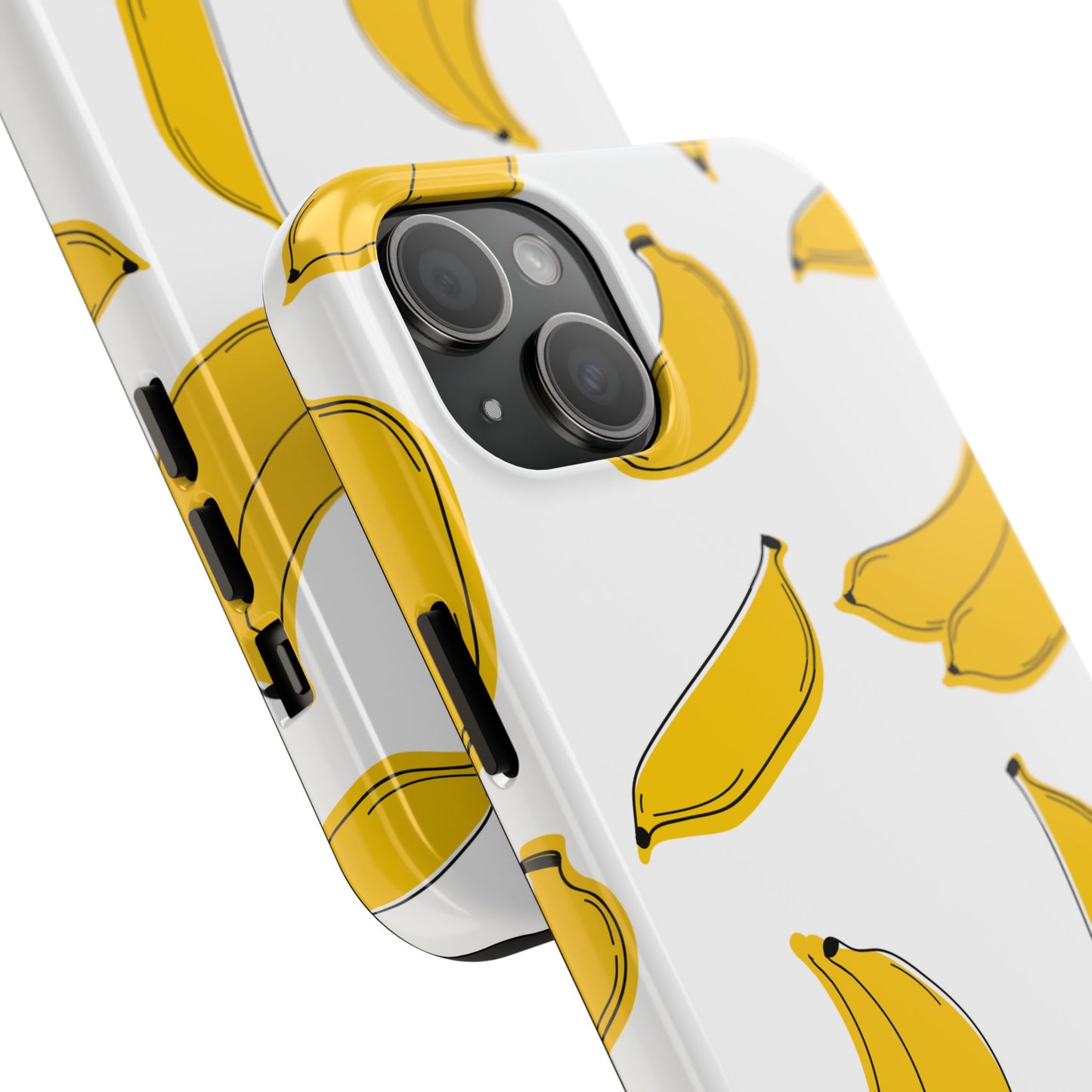 Bold Yellow Banana Pattern Minimal Line Art Tough Phone Case | Food