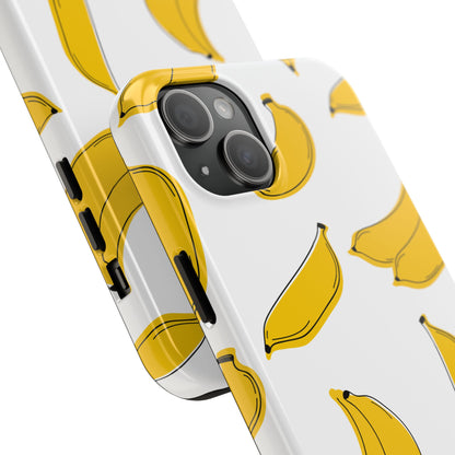Bold Yellow Banana Pattern Minimal Line Art Tough Phone Case | Food