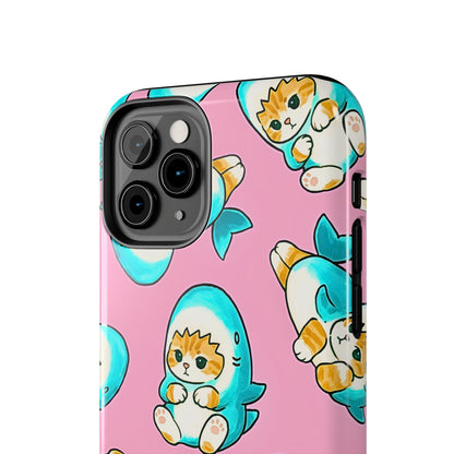 Pink Cute Shark Cats Pattern Tough Phone Case | Animals