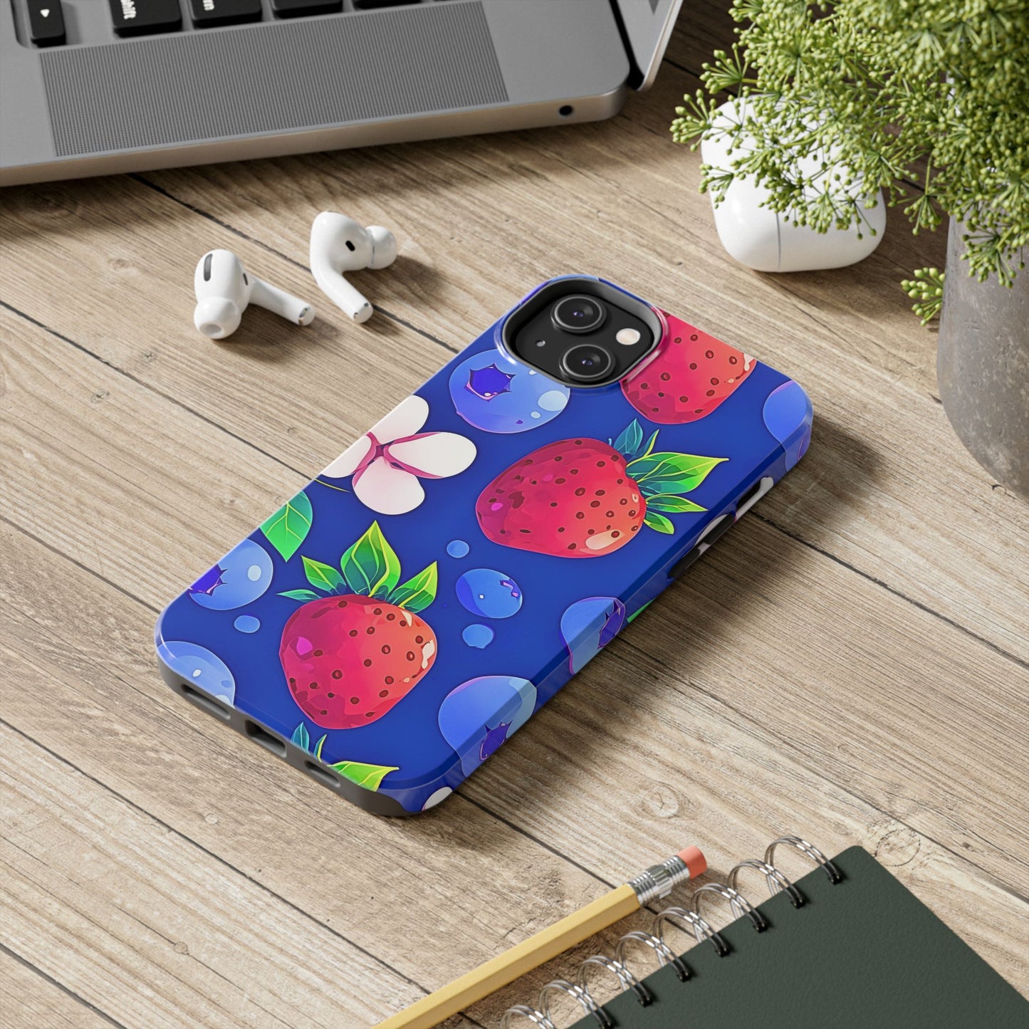 Cute Blueberry Strawberry Fruit Pattern Tough Phone Case | Aesthetic