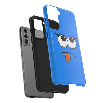 Silly Tongue Out Cartoon Face Blue Background Tough Phone Case | Funny