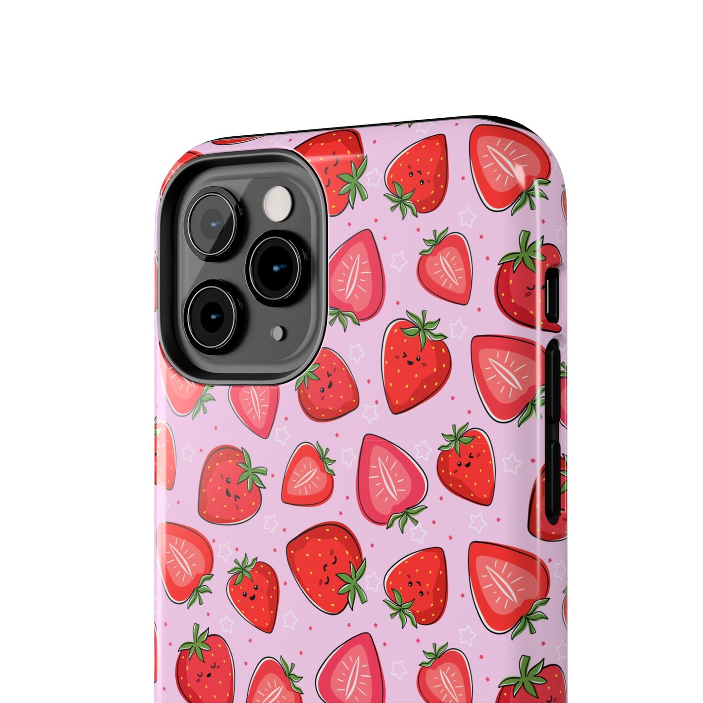 Kawaii Strawberry Cartoon Pattern Pink Aesthetic Tough Phone Case | Food