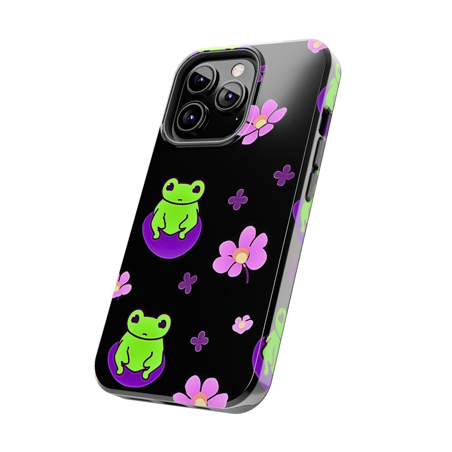 Cute Frog & Pink Flowers Pattern Style Tough Phone Case | Animals
