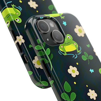 Kawaii Froggy Pattern Black Tough Phone Case | Animals