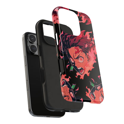 Tanjiro Kamado Flamed Style Black Tough Phone Case | Anime - Demon Slayer