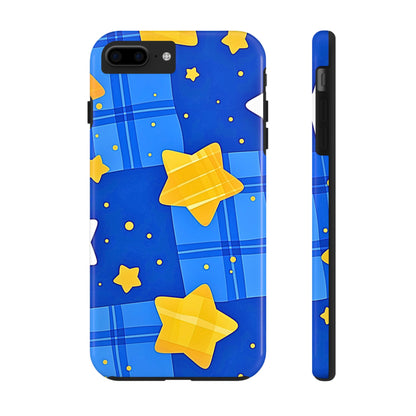 Funda resistente para teléfono con estampado de estrellas y cuadros preppy | Estética
