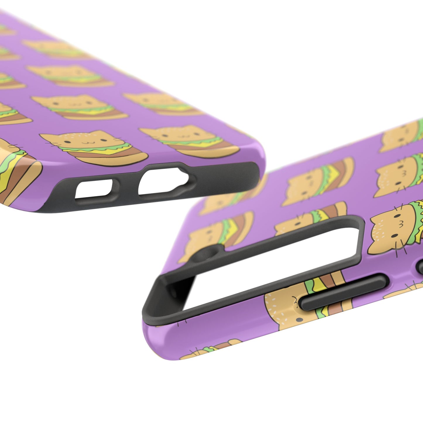 Kawaii Cat Burger Pattern Purple Background Cute Tough Phone Case | Food