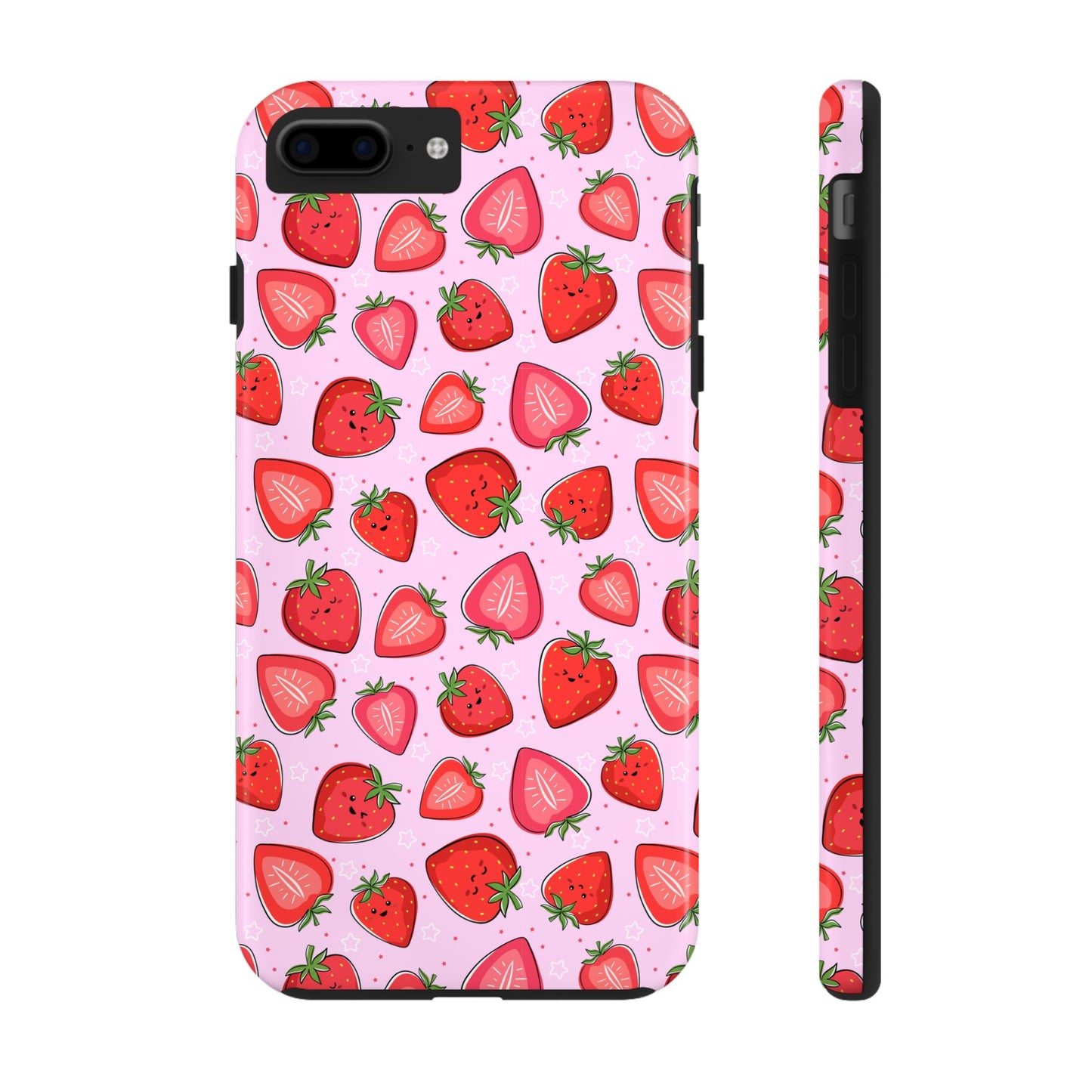 Kawaii Strawberry Cartoon Pattern Pink Aesthetic Tough Phone Case | Food