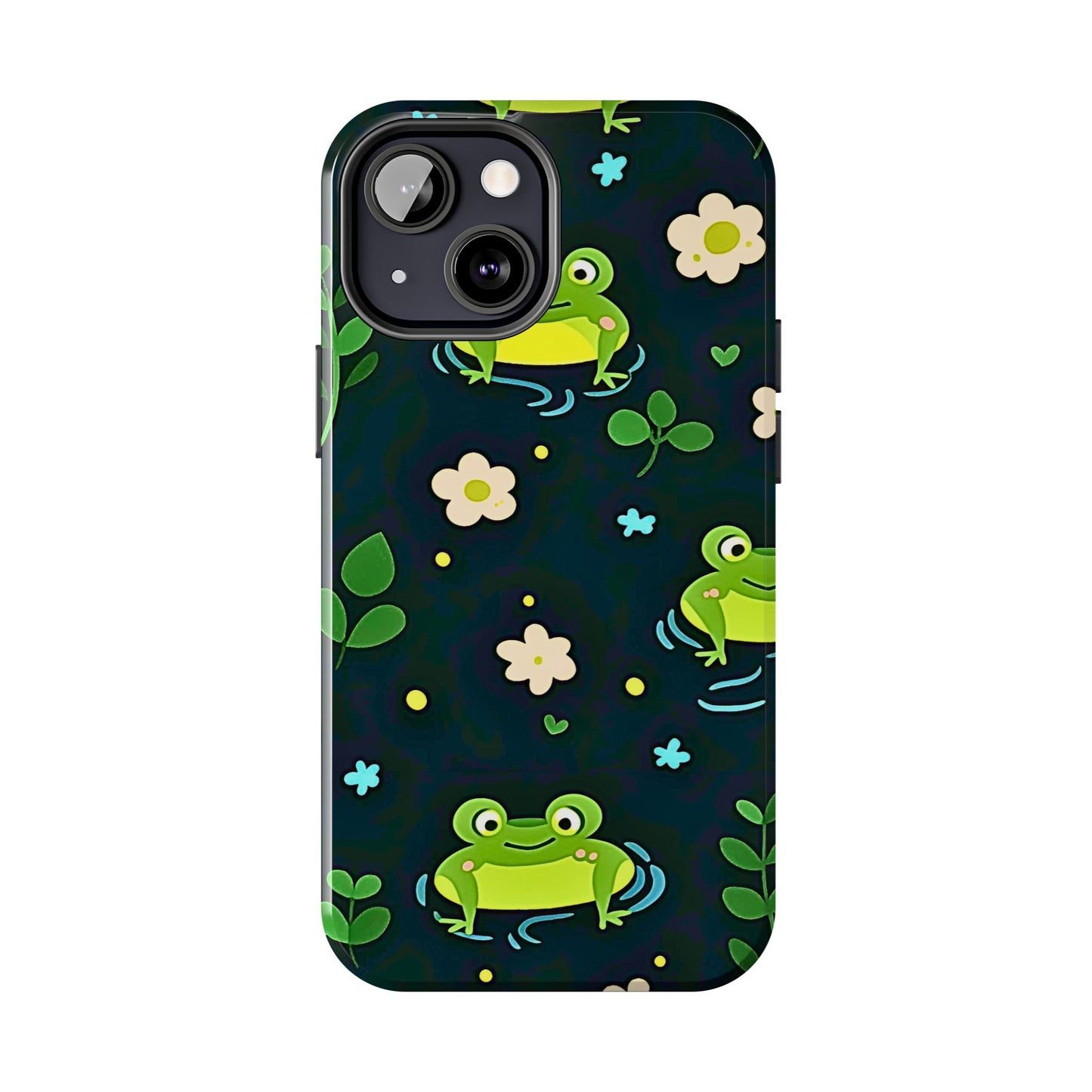 Kawaii Froggy Pattern Black Tough Phone Case | Animals
