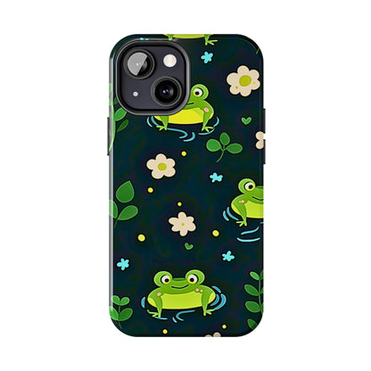 Kawaii Froggy Pattern Black Tough Phone Case | Animals