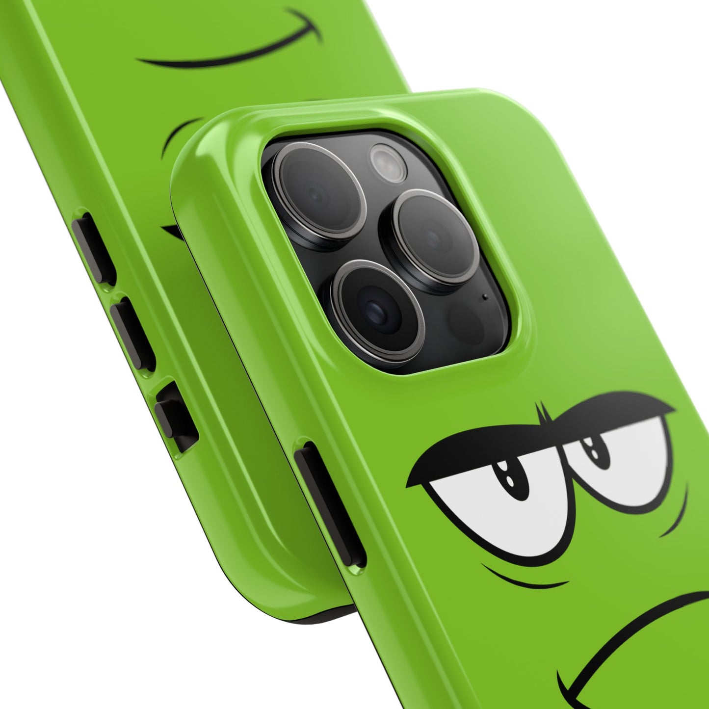 Grumpy Mood Face Green Background Funny Expression Tough Phone Case | Funny