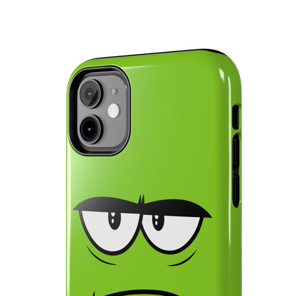 Grumpy Mood Face Green Background Funny Expression Tough Phone Case | Funny