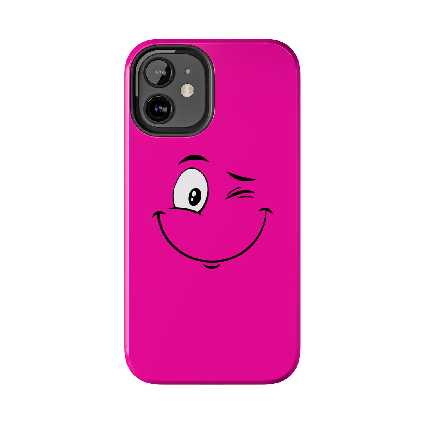 Winking Face Pink Background Cheeky Cartoon Style Tough Phone Case | Funny