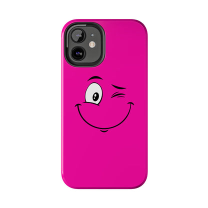 Winking Face Pink Background Cheeky Cartoon Style Tough Phone Case | Funny