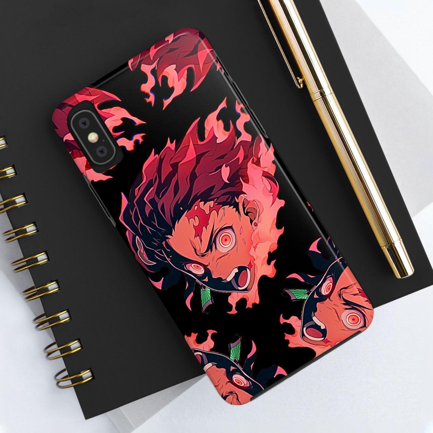 Tanjiro Kamado Flamed Style Black Tough Phone Case | Anime - Demon Slayer