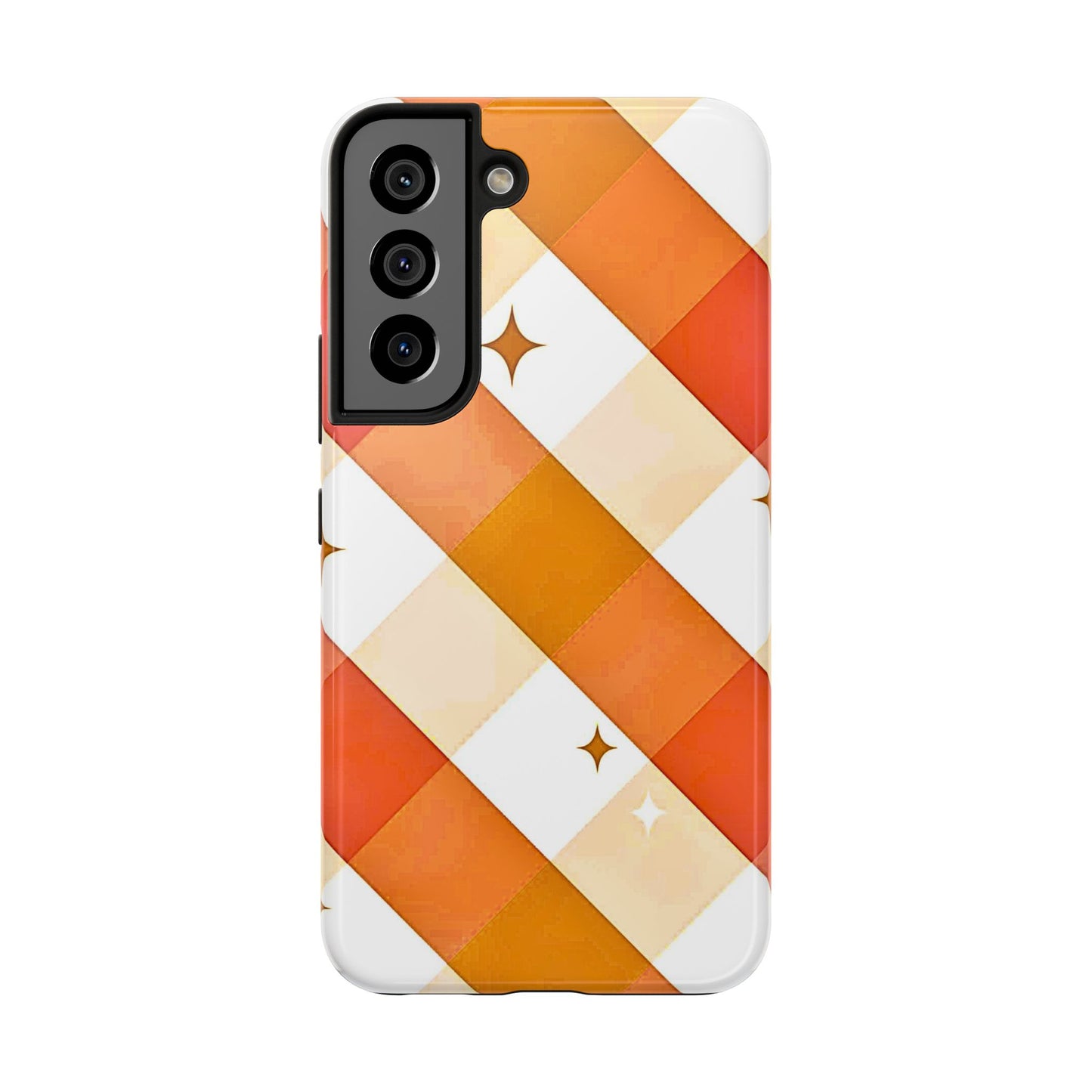Pastel Orange & Pink Checkered Stars Tough Phone Case | Aesthetic