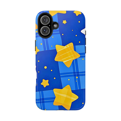 Funda resistente para teléfono con estampado de estrellas y cuadros preppy | Estética