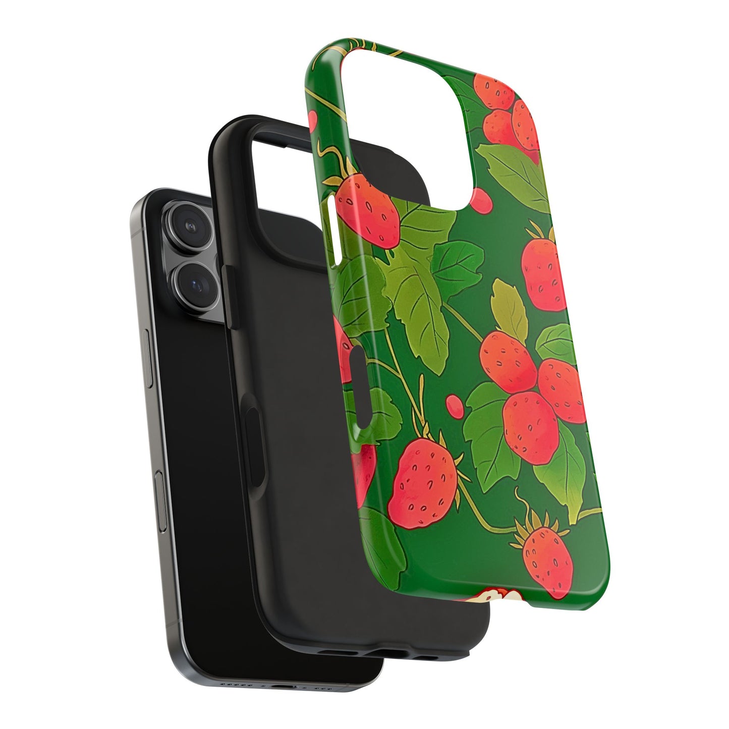 Dark Strawberry Pattern Preppy Tough Phone Case | Aesthetic