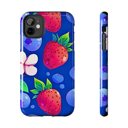 Cute Blueberry Strawberry Fruit Pattern Tough Phone Case | Aesthetic