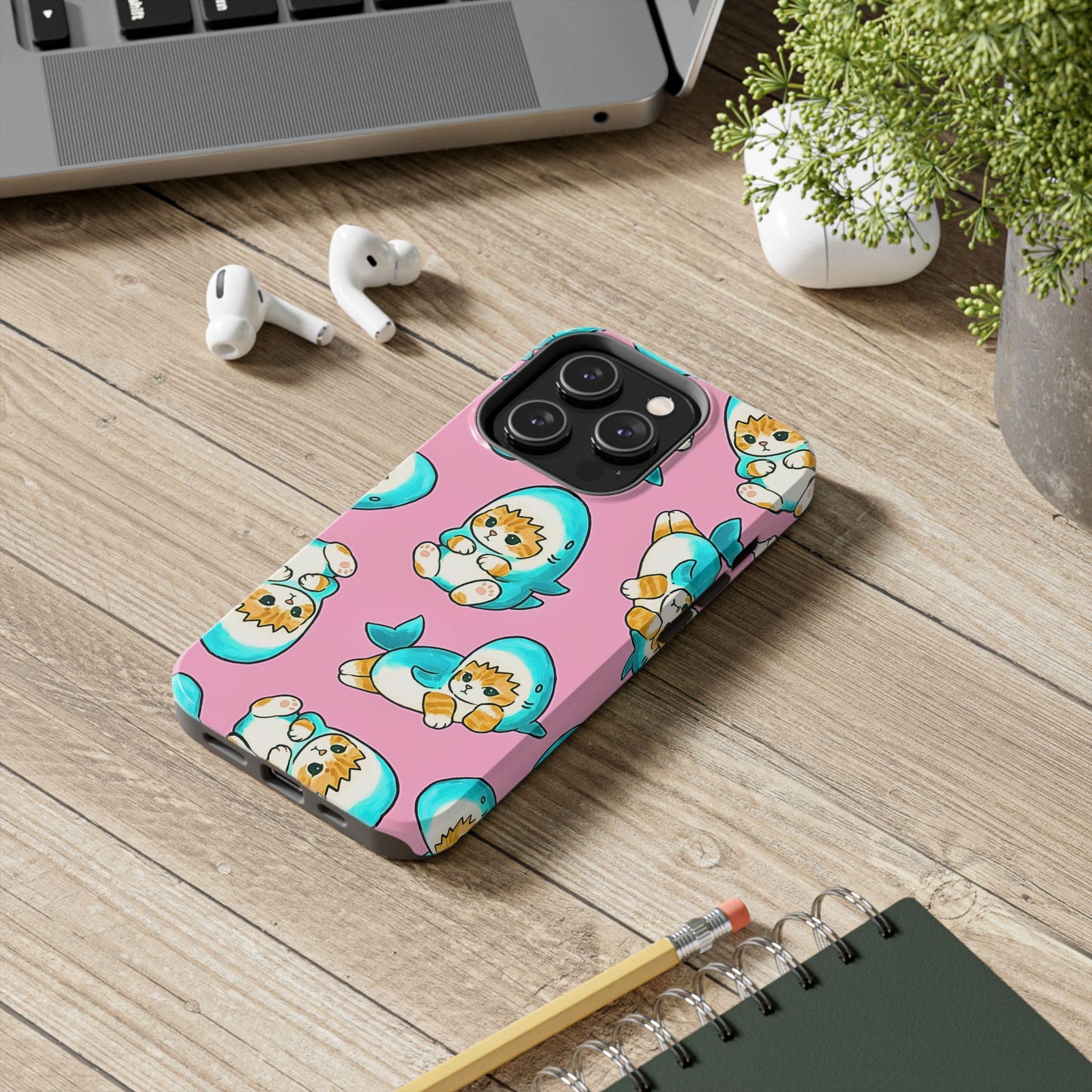 Pink Cute Shark Cats Pattern Tough Phone Case | Animals