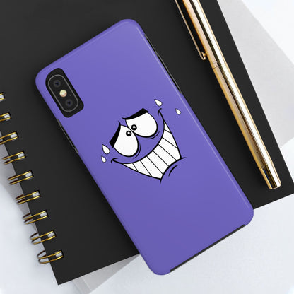 Awkward Nervous Cartoon Face Purple Background Tough Phone Case | Funny