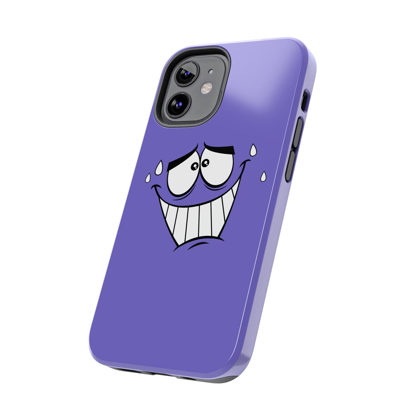 Awkward Nervous Cartoon Face Purple Background Tough Phone Case | Funny