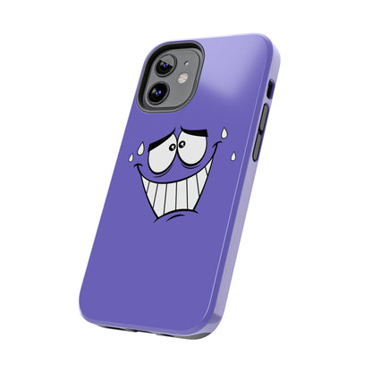 Awkward Nervous Cartoon Face Purple Background Tough Phone Case | Funny